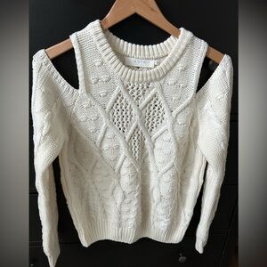ASTR Off-the-Shoulder Cream Cable Knit Sweater